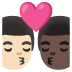 👨🏻‍❤️‍💋‍👨🏿 kiss: man, man, light skin tone, dark skin tone display on Google